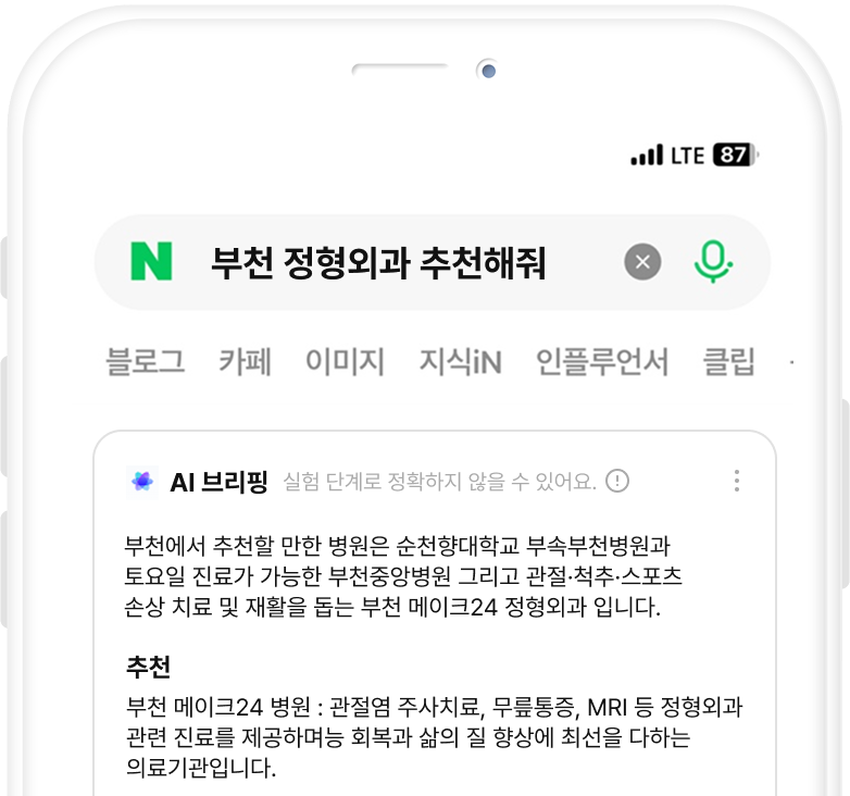 AEO 최적화로 AI 답변 영역에 노출된 정보 예시 화면